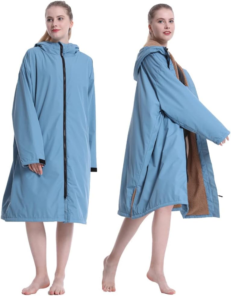 Oksun Waterproof Swim Parka, Windproof Surf Poncho Warm Coat, Recycled Fabric Water Resistent Oversized Sherpa Lining Jacket - Image 5